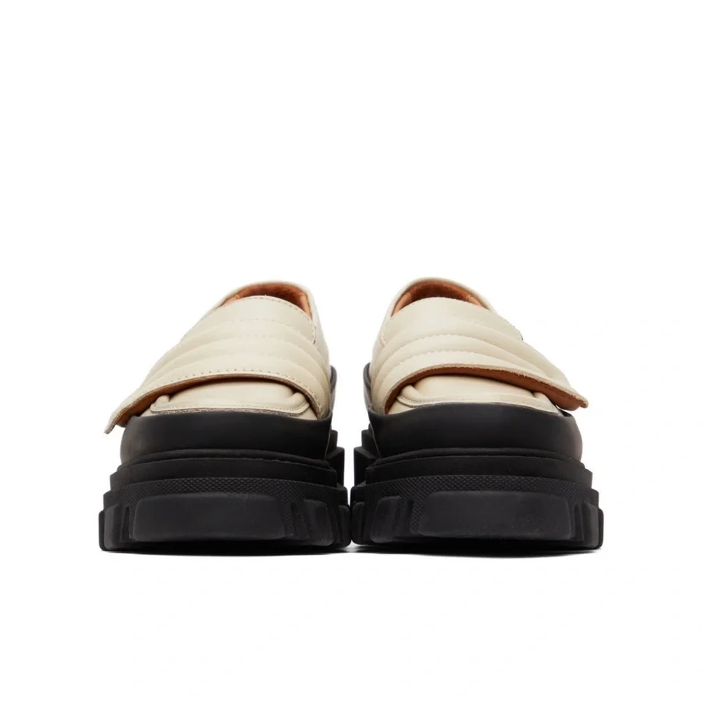GANNI Off-White Leather Chunky Padded Loafers in Oyster Gray Women’s Size 8.5/39